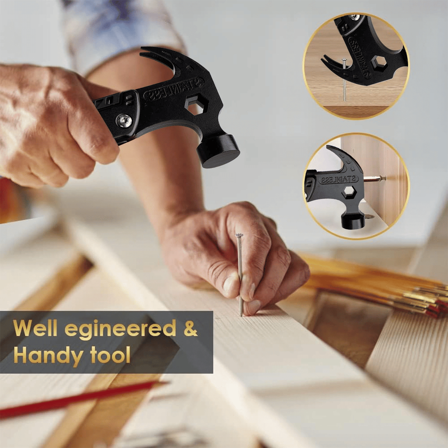 12-in-1 Multitool Camping Hammer with Stainless Steel Survival Gear