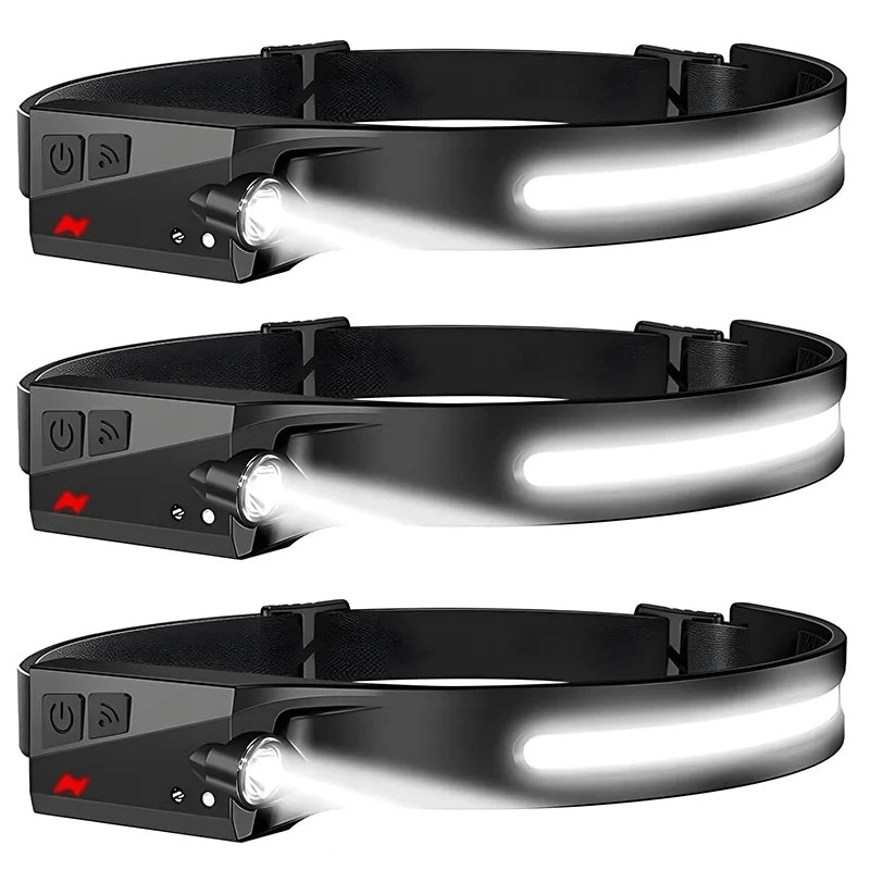 USB Rechargeable Waterproof LED Headlamp with Motion Sensor for Camping