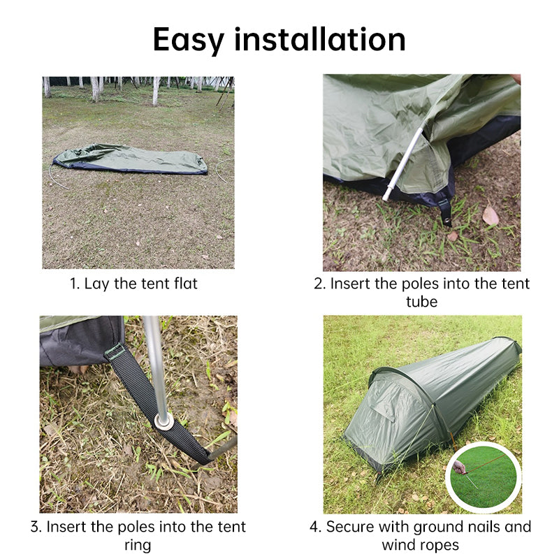 Lightweight Single-Person Camping Tent with Sleeping Bag for Hiking