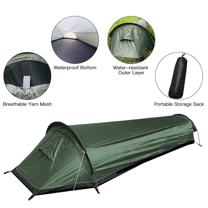 Lightweight Single-Person Camping Tent with Sleeping Bag for Hiking