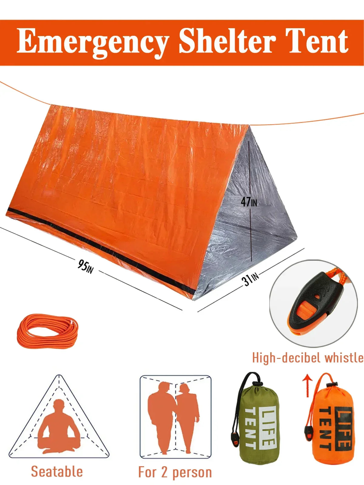2-Person Waterproof Emergency Tent for Camping, Travel, and Outdoor Use